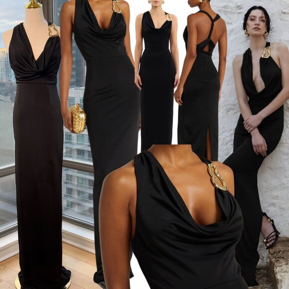 🆕REBECCA VALLANCE 🧿 NWOT Domenica Black Halterneck Dress, Sz AU 8 US 4